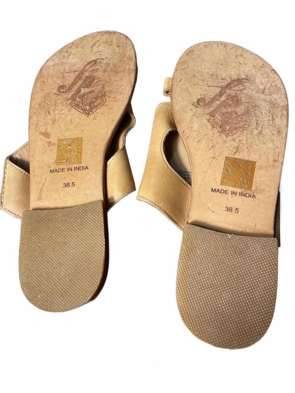 Free People  Leather Slide Sandals Women's Size 38.5 Tan - Picture 3 of 6